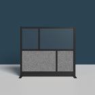 Luxor - Mur modulaire 53 x 48 - Cadre noir segmenté, fenêtre givrée, PET gris frais-S'intègre au système de cloisons de séparation pour des configurations évolutives