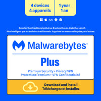 Malwarebytes Standard Premium Security + Privacy VPN - 4 appareils - Abonnement d'un an - Bilingue [Téléchargement]-Une adresse e-mail valide doit être fournie lors du paiement