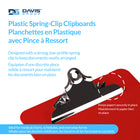 Davis Group - Planchettes à pince à ressort, format lettre, 9 po l x 12 po H – Rouge - 6 par paquet-Rouge