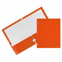JAM Paper - Dossiers scolaires laminés brillants à 3 trous et à deux pochettes - orange - Paquet de 6-Couleur orange