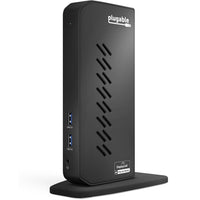 Plugable - USB 3.0 USB-C double enfichable-Extensibilité flexible : cette station d'accueil USB pour ordinateur portable fournit deux sorties vidéo HDMI ou DisplayPort, un Ethernet Gigabit filaire, une prise audio combinée de 3,5 mm et six ports USB 3.0. Comprend des câbles USB 3.0 et USB-C pour une connectivité hôte flexible