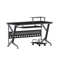 Flash Furniture – Bureau d’ordinateur avec support clavier à glissière et chariot pour PC, noir (NANWK105)-Style contemporain