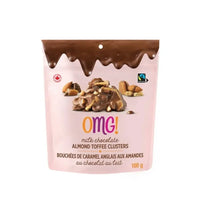 OMG! - Au Chocolat au lait & Bouchées De Caramel Anglais aux Amandes - 100 g-OMG ! De délicieuses grappes de chocolat au lait mélangées à des amandes grillées à sec et à des morceaux de caramel Fait de chocolat au lait équitable Le sac de 100 grammes est refermable, ce qui en fait une collation parfaite sur le pouce OMG ! est une entreprise canadienne à 100 %