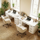 HOMCOM - Bureau de direction style ferme 55 po avec tiroirs - grain de bois blanc-Kits anti-basculement et patins antidérapants assurent la sécurité pour un usage familial