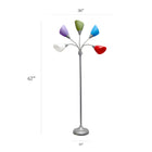Simple Designs - Lampe de sol argentée à col de cygne réglable, 5 lampes, abat-jour multicolores primaires-Réglages de lumière disponible: 2 lumières allumées, 3 lumières allumées, 5 lumières allumées, Off
