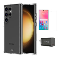 AXS - Ensemble de départ avec étui ULTRA CLEAR transparent testé contre les chutes, protecteur d’écran et chargeur 30W pour Samsung Galaxy S24 Ultra-Étui résistant aux chutes avec des poches d’air absorbant les chocs