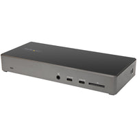 Startech - Station d'accueil USB Type-C pour triple moniteur 4K 100 W - Noir/Gris sidéral-DOCK USB-C HAUTE PERFORMANCE : station d'accueil USB-C pour Windows/Chrome OS, comprenant jusqu'à trois sorties vidéo 4K (2x DisplayPort 1.4 et 1x HDMI 2.0), 100 W PD, hub USB 6 ports (10 Gbit/s), SD 3.0 UHS- Lecteur de carte I, Gigabit Ethernet et port casque