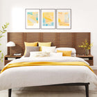 Modway - Render Ensemble 7 pièces : Tête de lit Queen murale et tables de chevet modernes - Noyer-Stratifié lisse à grain de bois
