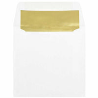 JAM Paper Enveloppes d'invitation carrées doublées d'aluminium - 6 x 6 po - blanc avec feuille d'or - paquet de 50-Couleur : blanc avec doublure en feuille d'or, La feuille donne à l’enveloppe une brillance naturelle