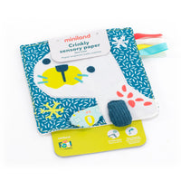 Miniland - Apprendre à ressentir : papier sensoriel froissé - Lion de mer-Papier croustillant pour bébé en forme de lion de mer mignon