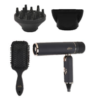 Aria - Set sèche-cheveux et brosse avec diffuseur - Noir-Léger et pliable : idéal pour le rangement ou les voyages
