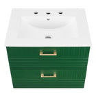 Modway - Daybreak 24" Vanette de salle de bain - Vert Blanc-VANITÉ DURABLE - Cette vanité est fabriquée en caoutchouc, MDF et particules avec une finition mate, et comprend un évier en céramique avec un comptoir intégré et des trous de robinet centraux de 8"