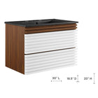 Modway - Render Fixation murale de 30" Vanette de salle de bain - Noyer blanc Noir-Conception murale