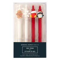 General Supply Goods + Co - Stylos à icônes des Fêtes - 0,5 mm - Paquet de 4-Ensemble de 4 stylos gel à encre noire avec des motifs festifs des Fêtes