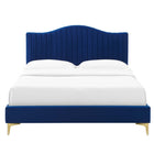 Modway - Juniper Chenal Touffé Performance Velvet Lit plateforme Queen, Marine-Pieds en métal doré avec des capuchons sans marque