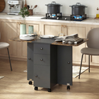 HOMCOM - Table à manger pliante à roulettes avec rallonge, tiroirs et armoire de rangement pour 4-6 personnes - brun rustique et noir-Deux plateaux latéraux se relèvent pour accueillir jusqu'à six personnes 