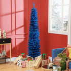 HOMCOM - Sapin de Noël artificiel fin - sapin de Noël crayon - bleu profond-La base est détachable pour un rangement facile 