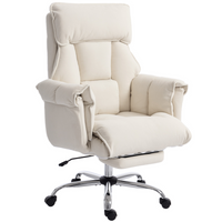 HOMCOM - Fauteuil de bureau exécutif inclinable avec repose-pieds et appui-tête - blanc crème-Le tissu doux en flanelle neige assure une assise confortable et agréable pour la peau