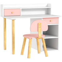 Qaba - Ensemble bureau et chaise pour enfants (2 pièces) avec rangement et étagères - Rose-Le large bureau permet de lire, d'écrire, de manger et de bricoler 