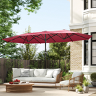 Outsunny - Parasol double face pour terrasse - rouge vin-Grande toile pour une protection optimale, évents supérieurs pour éviter l'accumulation de vent