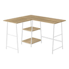 Monarch Specialties - 7597 Bureau 48 po L - Dessus Naturel De Coin/Metal Blanc-Bureau d'ordinateur de style industriel avec 2 étagères fixes et ouvertes supporté par une base de style chevalet en métal blanc