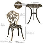 Outsunny - Ensemble bistro de jardin 3 pièces avec trou pour parasol, bronze-Cadres en fonte d'aluminium pour plus de solidité 