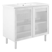 Modway - Calla 36" perforé Métal Vanette de salle de bain - Blanc blanc-Portes en métal perforé