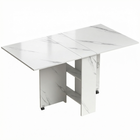 HOMCOM - Table à manger pliante à abattant avec étagères à 2 niveaux et roulettes pour 2-4 personnes - blanc marbré-Conception à abattant