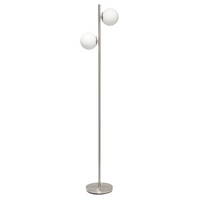 JAC Styles - Lampe de piedlLiam 2 lumineuses de 66 pouces - nickel brossé avec abat-jour blanc-Conception du globe à deux lumières - Les globes en verre blanc décalé créent un intérêt visuel tout en fournissant un éclairage à partir de plusieurs points.