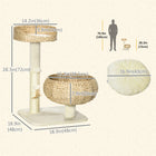 PawHut - Arbre à chat 28 po avec griffoir et lits doubles pour chats d’intérieur - beige-Matériau : Panneau de particules, tissu peluche, sisal, plante de quenouille, coton polypropylène 