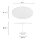 Modway - Lippa Ovale de 48 po Bois Table à manger, Blanc-Plateau de table en MDF laqué