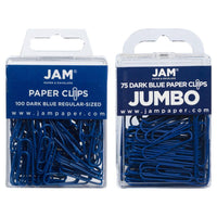 JAM Paper - Paquet combiné de trombones colourés - standard et jumbo - trombones bleu foncé - 1 paquet de 100 et 1 paquet de 75-Couleur : Bleu Foncé