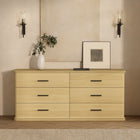 Manhattan Comfort - Commode double traditionnelle Clifford à 6 tiroirs - Chêne naturel-Tiroir à glissement fluide : doté de rails faciles à glisser sans roulements à billes pour une utilisation quotidienne