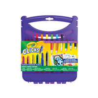 Crayola - Mallette de coloriage Clicks-Ensemble d'art tout-en-un clicks crayola : comprend 6 marqueurs rétractables clicks, 6 crayons de couleur mécaniques clicks, 12 recharges pour crayons mécaniques (2 de chaque couleur) et 40 feuilles de papier et 1 mallette de transport