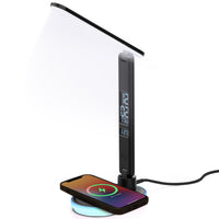 ShoppingAll - Lampe de bureau multifonctionnelle à LED avec base RVB, chargeur sans fil et chargement USB - Noir-Polyvalence Fonctionnelle : Cette Lampe De Bureau À LED Combine Éclairage, Recharge Sans Fil Et Port USB Dans Un Design Élégant.