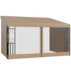 Outsunny - Pergola gazebo mural 10 pi l x 13 pi L avec rideaux et moustiquaires - kaki-Fixé au mur, apporte l’intérieur à l’extérieur