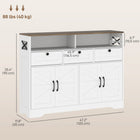 HOMCOM - Buffet armoire de rangement 47,2 po L - blanc-Charme rustique de ferme rehaussé par un design de porte de grange 