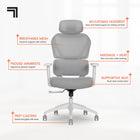 Sharper Image - Chaise de direction ergonomique à mailles pivotante avec massage S-800 – Gris pâle-Appui-tête, dossier et zone lombaire en maille respirante