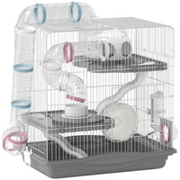 PawHut - Cage à hamster 3 niveaux, cage portable pour gerbille avec tunnel - gris-Cette cage pour hamster dispose de trois niveaux et de tubes ludiques, offrant une aventure et de l’espace sans fin  
