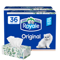 Royale - Mouchoirs Original 2-plis - Paquet de 36-Depuis plus de 60 ans, les Canadiens choisissent les mouchoirs Royale Original à 2 épaisseurs! Des mouchoirs polyvalents à la douceur chatonneMC et résistants sur lesquels vous pouvez toujours compter