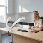 ShoppingAll - Support de moniteur double VESA avec bras à ressort à gaz entièrement réglable et pince de bureau - Blanc-7