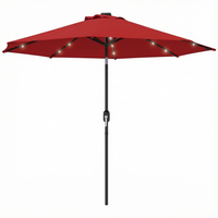 Outsunny - Parasol de patio solaire avec lumières LED et inclinaison - 9 pi - rouge bordeaux-Mât en acier résistant à la rouille avec 8 baleines soutient une toile en polyester de 180 g/m²