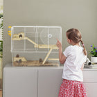 PawHut - Cage à Hamster/Gerbils avec Plat de Nourriture - Blanc-Le fond amovible facilite le nettoyage et permet de mettre de la litière supplémentaire