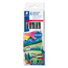 Staedtler - 3001 C6-1 Feutres pinceaux à pigments double pointe - L'Europe - Paquet de 6-Un marqueur, deux pointes, pinceau souple et pointe fine