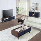 Manhattan Comfort - Ensemble de 2 tables Duane style milieu du siècle : table d’appoint et table basse - brun foncé et bleu marine-Garantie limitée du fabricant de 30 jours