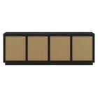Hudson&Canal - Meuble TV Pryce pour téléviseurs jusqu'à 78 pouces - Grain noir/rotin naturel-Un design du milieu du siècle peut accueillir des téléviseurs jusqu'à 78 pouces pour votre espace de divertissement