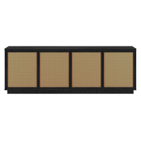 Hudson&Canal - Meuble TV Pryce pour téléviseurs jusqu'à 78 pouces - Grain noir/rotin naturel-Un design du milieu du siècle peut accueillir des téléviseurs jusqu'à 78 pouces pour votre espace de divertissement