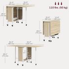 HOMCOM - Table à manger pliante à roulettes 51 po avec plateau rabattable et étagère de rangement pour 6 personnes - bois naturel-Structure en panneau de particules avec une finition en métal noir style campagne 