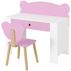 Qaba - Ensemble table et chaises d'étude pour enfants avec tiroir de rangement - Motif ours - Rose-Ensemble bureau et chaise polyvalents pour diverses activités 