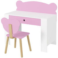 Qaba - Ensemble table et chaises d'étude pour enfants avec tiroir de rangement - Motif ours - Rose-Ensemble bureau et chaise polyvalents pour diverses activités 